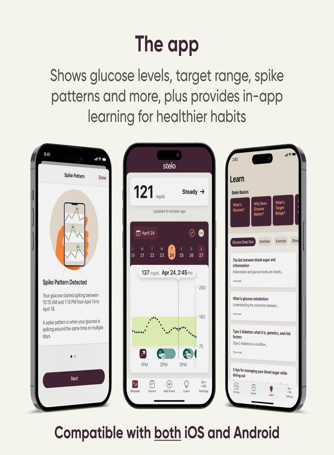 Stelo Glucose Biosensor & App by Dexcom - A Leader in Continuous Glucose Monitoring (CGM). 24/7 Tracking & Personalized Insights to Reveal Patterns. 2-Pack (Up to 15 Days Each). iOS & Android. - Image 4